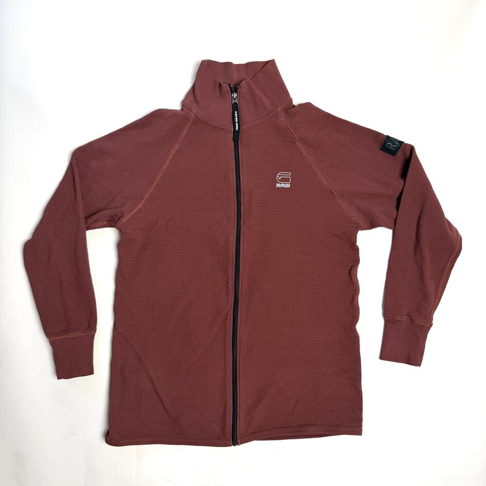 G-Star RAW Sweatshirt Mens Large Red Thermal Full Zip Mock Neck JIRGI Waffle